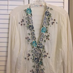 Beautiful sheer embroidered Johnny Was blouse